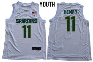 Youth Aaron Henry Michigan State Spartans #11 Nike NCAA 2019-20 White Authentic College Stitched Basketball Jersey NC50G64GL